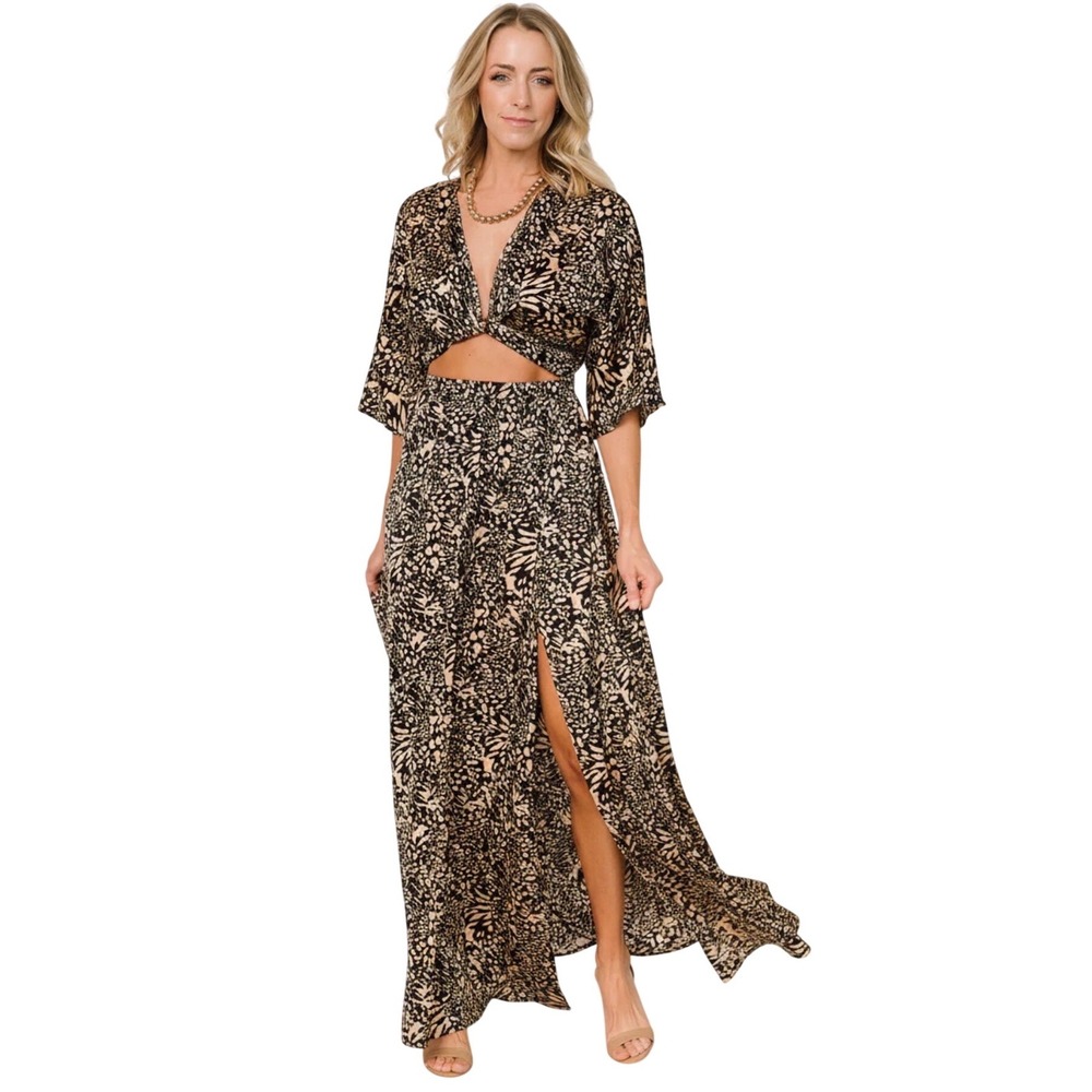 Baltic Born Black and Cream Printed Maxi Dress